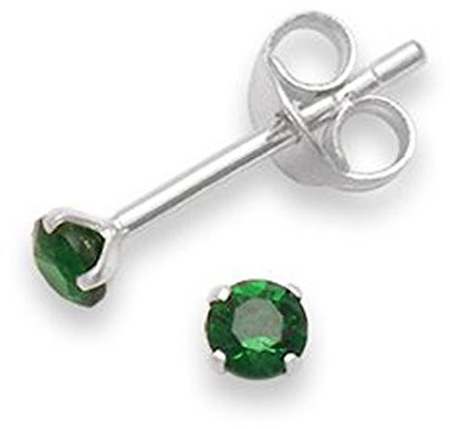 Argent Sterling Zircone cubique vert Boucles d'oreilles 3 mm petite &discreet. Coffret cadeau Boucles d'oreilles avec zircone cubique Vert émeraude
