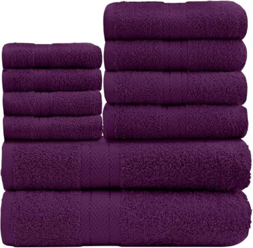 GC GAVENO CAVAILIA 10-Piece Towel Bale Set - Soft & Absorbent 450 GSM Bathroom Towels - Includes 2 Bath Towels, 4 Hand Towels, 4 Face Cloths - Premium Quality, Machine Washable - Purple