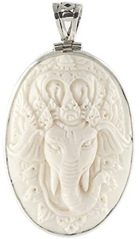 Island Piercings Handgefertigter Amulett Anhänger Ganesha aus Knochen und Silber PB371