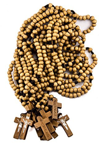 Dutzend katholischer betender Rosenkranz Jesus Kruzifix Jerusalem Olivenholz Perlen 31,5 cm