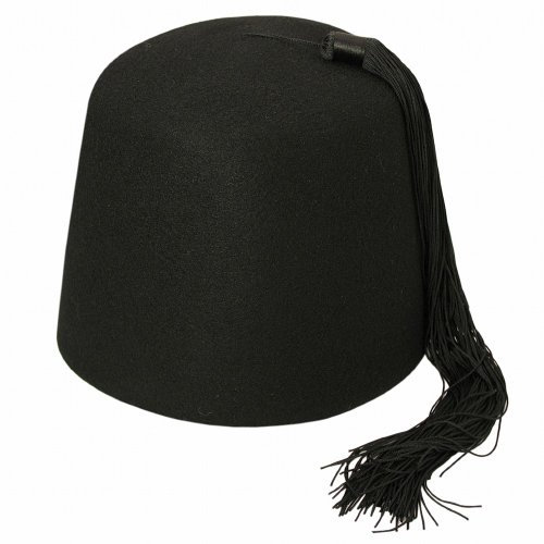 Village Hats Schwarzer Fez Hut mit Schwarzer Troddel - L