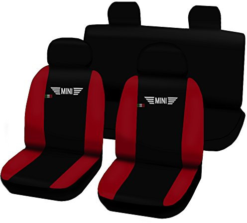 Lupex Shop Autositzbezüge kompatibel mit Mini, Made in Italy, Polyestergewebe, kompletter Satz Vorder- und Rücksitze (Schwarz - Rot)