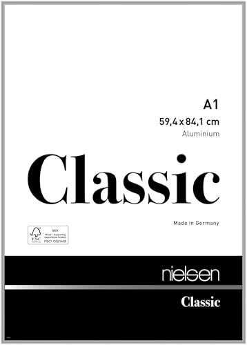 nielsen Bilderrahmen, 59,4 x 84,1 cm (A1), Aluminium, Silber glanz, Posterrahmen zum Aufhängen im Hoch- & Querformat, Echtglas, Classic