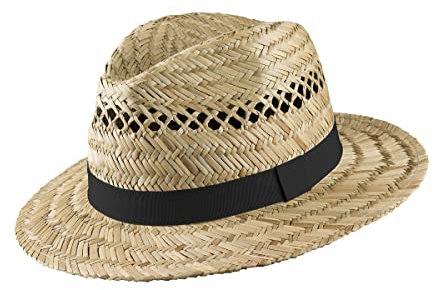 Country Strohhut Herren Damen – Sommerhut im Farmer-Look mit Luftdurchlässen – atmungsaktiv & leicht – Sonnenhut aus Naturstroh mit Band – Outdoorhut für Garten, Strand, Festival, L