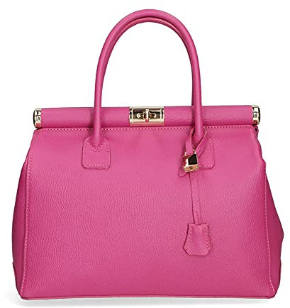 Chicca Borse Borsa Donna a Mano Pelle con Tracolla Bauletto, Fucsia