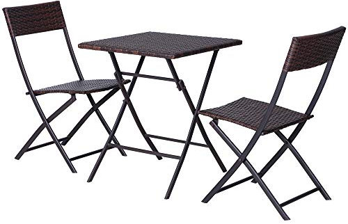 Outsunny Bistroset Polyrattan 3tlg. Balkonmöbel Set Sitzgruppe Essgruppe Gartenmöbel Garnitur