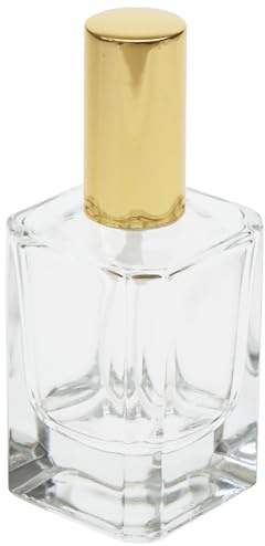 Fantasia Flakon, Quadrat, mit Zerstäuberpumpe und Kappe, für 50 ml, gold