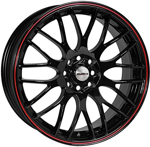 Calibre y770j-pyba0140 + 17107 Movimiento Llantas de aleación para Volkswagen Bora (Modelos de 1998 – 2005, 7 x 17 Pulgadas, Negro/Rojo de Rayas