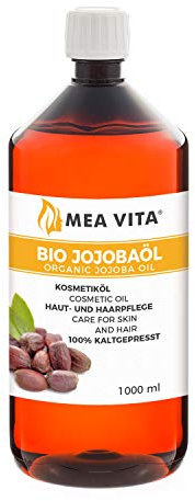 VitaFeel Bio Jojobaöl Gold 1000 ml | 100% rein & kaltgepresst - Feuchtigkeitspflege für Haut & Haare | Trägeröl für Massage & Aromatherapie - trockener Haut & Kopfhaut
