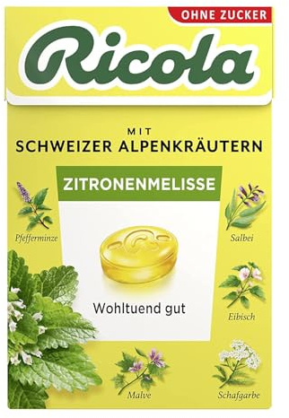 Ricola Schweizer Kräuterbonbons Box Zitronenmelisse ohne Zucker, 50 g Bonbons