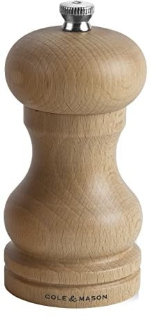 Cole & Mason HA0425P Beech Capstan Molinillo de Sal, Madera Clara, Precision+/Molienda Ajustable, Madera de Haya Natural, 120mm, Incluye 1 x Molino