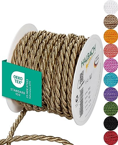 Halbach Seidenbänder Premium Kordel (Natur) | Breite 6mm Länge 10m | Made in Germany & Öko-Tex Zertifiziert | glänzende Satinkordel aus Acetat