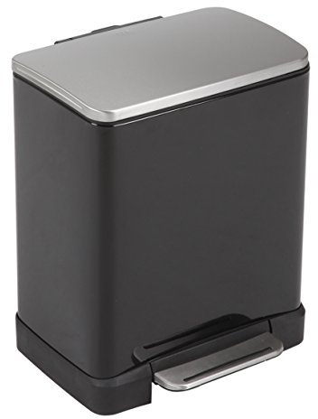 EKO E-Cube Tretmülleimer 10+9L Mülltrenner (32 x 36,6 x 44,5 cm, Dämpfer-System, Fingerabdruck frei, Stay-Open, Abfallbeutelfixierung), matt schwarz