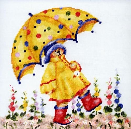 Yellow Umbrella-bedruckter Gobelinstramin DMC-Bär (24 cm x 28 cm)