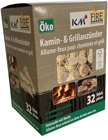 KM Firemaker 32 Grillanzünder ökologische Holzwolle mit Wachs, Anzündwolle, Kaminanzünder, Ofenanzünder, Kaminanzünder, Feueranzünder, Firestarter Art.145 (1)