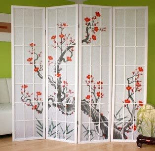 Décoshop26 Paravent 4 Panneaux Japonais en Bois Blanc 176x175 cm PAR06017