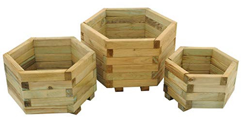 FOREST Garden 3 Sizes Pressure Treated Wooden York Hexagonal Planter (Set of 3)