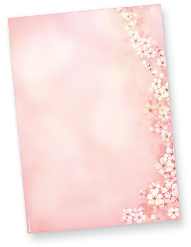Briefpapier Frühling Kirschblüten 50 Blatt DIN A4 rosa Blumen Blüten für Frauen, Ostern