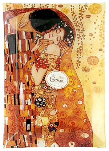 Carmani - Rechteckige Glasplatte mit Gustav Klimt 'Der Kuss' Gemälde gedruckt 28x20cm