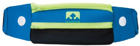 NATHAN Laufgürtel, Hüfttasche 5K mit reflektierenden Details, Reißverschlüssen und verstellbarem Beutelriemen, Läufergürtel, federfreie Tasche, ultraleichtes Neopren, passend für alle Handys (iPhone,
