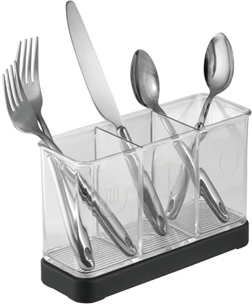 iDesign Forma Kitchen Countertop Flatware and Cultery Organizer Server, Black/Clear