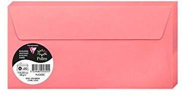 Clairefontaine 5355C - Packung mit 20 Umschlägen Pollen Format DL 11x22 cm, 120g, selbstklebend, ideal für Einladungen und Korrespondenz, Premium glattes Papier, Litchi, 1 Pack