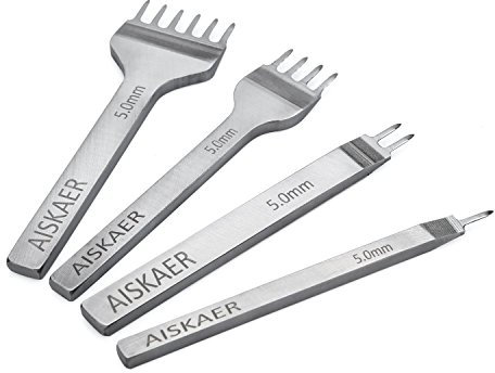 Aiskaer Leather Stitching Punch Set, Diamond Chisel Tools, 5mm White Steel 1/2/4/6 Prong for Leather Craft DIY