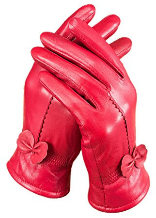 TININNA Damen Frau Winter Warm Luxus Schaffell Leder Handschuhe Vlies Futter Handschuhe mit Bowknot rot EINWEG Verpackung
