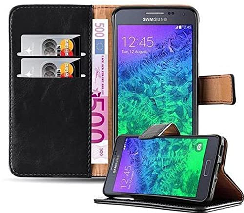 Cadorabo Hülle kompatibel mit Samsung Galaxy Alpha aus Premium Kunst Leder Flip Klappbare Stoßfeste Magnetische [Standfunktion] [Kartenfächern] Cover Hülle für Galaxy Alpha Tasche in Schwarz