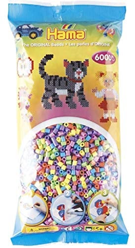 Hama Perlen 205-50 Bügelperlen Beutel mit ca. 6.000 bunten Midi Bastelperlen mit Durchmesser 5 mm im Pastell Mix, kreativer Bastelspaß für Groß und Klein