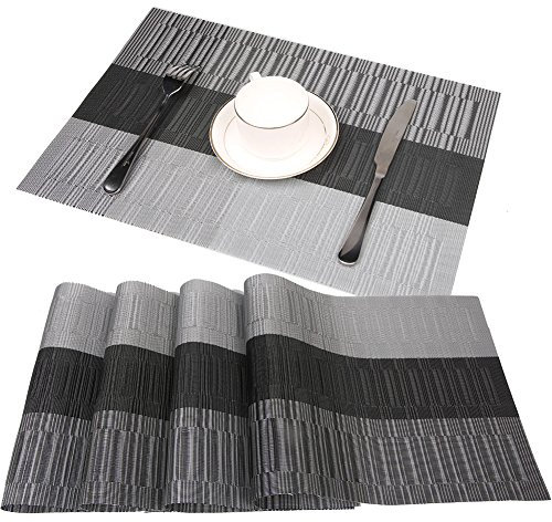 Famibay, gewebte PVC-Tisch-Platzdeckchen, Tischset für Esstisch, 4er-Pack, 30 x 45 cm. Schwarz