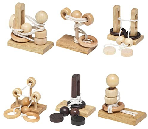 holzfuerkinder 6 Knobelspiele im Set, Holzpuzzle, Knobelspiel, Geduldspiele, Denkspiel