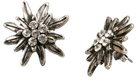 Trachten Ohrringe Ohrstecker Strass-Edelweiß - Damen Trachtenohrringe mit Kristallsteinen zur Trachtenbluse, Edelweiss Dirndl-Schmuck mit klaren Strass-Steinen zum Oktoberfest (antik-silber-farben)