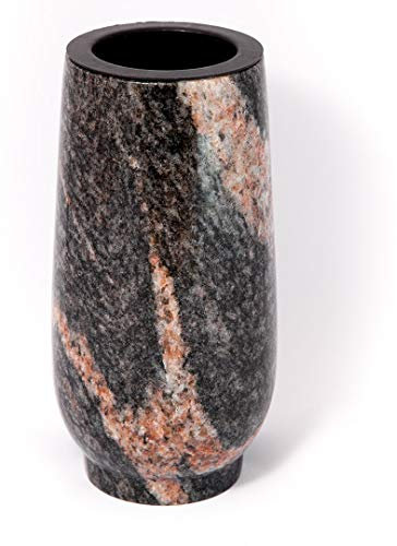 Afterglow Stilvolle Grabvase Classic aus echtem Granit Himalaya Höhe 20 cm/Ø 10 cm Grabschmuck wetterfest frostsicher Granitvase mit Kunststoffeinsatz Friedhofsvase