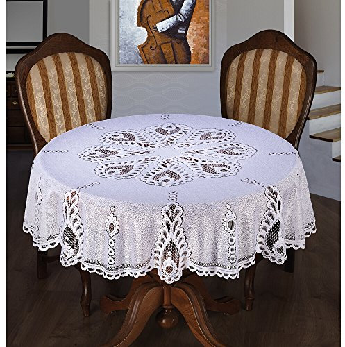 MforStyle Weiß oder Creme Tischdecke rund Spitze 149,9 cm 150 cm, 100% Polyester, weiß, Diameter inches (cm): 59 (150cm)