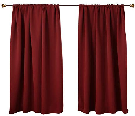 WOLTU 2er Set Gardinen, Verdunklungsvorhänge Blickdicht, Kräusebänder für Schiene, 250 g/m² Schwere Thermovorhänge kälteschutz lichtdicht, für Wohnzimmer Kinderzimmer, 140 x 175 cm, Bordeaux