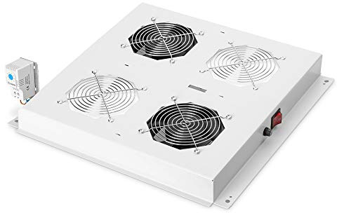 DIGITUS roof fan unit for 19-inch network cabinet – 2 fans – thermostat – air flow rate 4.6 m³ per minute – for Unique, Unique Light and Server-N series – grey