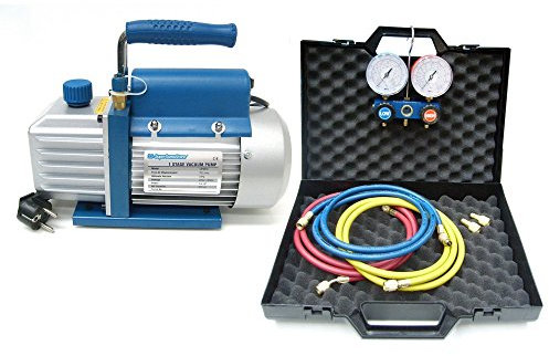 Klimaanlagen VAKUUMPUMPE Unterdruckpumpe 70 Lt + MONTEURHILFE 2 WEGE R410A