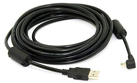 JSER Câble de données mini USB type B mâle 5 broches coudé à 90 degrés vers USB 2.0 mâle avec noyau de ferrite EMI 5 m