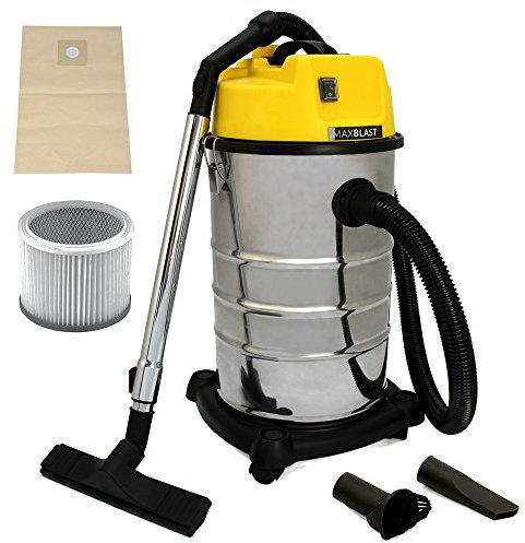 MaxBlast - Aspiratore Industriale Senza Sacchetto con Serbatoio Secco e Umido Solidi-Liquidi 1400W con 3 Bocchette, Filtro HEPA - Capacità 30L