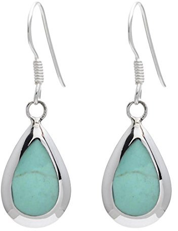 Silverly Frauen 925 Sterling Silber Teardrop Türkis-Edelstein baumeln Ohrringe