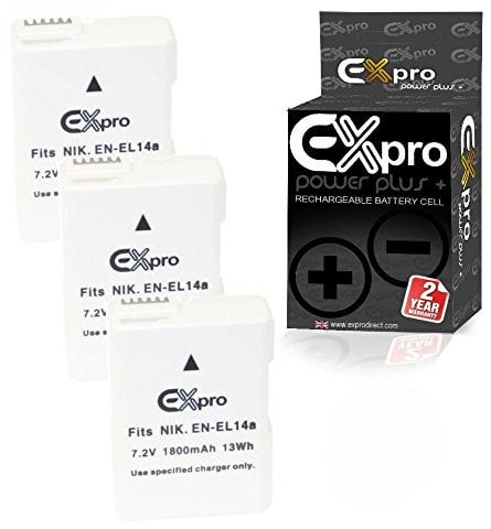 Ex-Pro EN-EL14, EN-EL14A - 1800mAh ULTRA Capacity Power Plus+ Lithium Li-on Digital Camera Battery Compatible with/Replacement for Nikon Cameras [See Description for Models] [3 Pack]