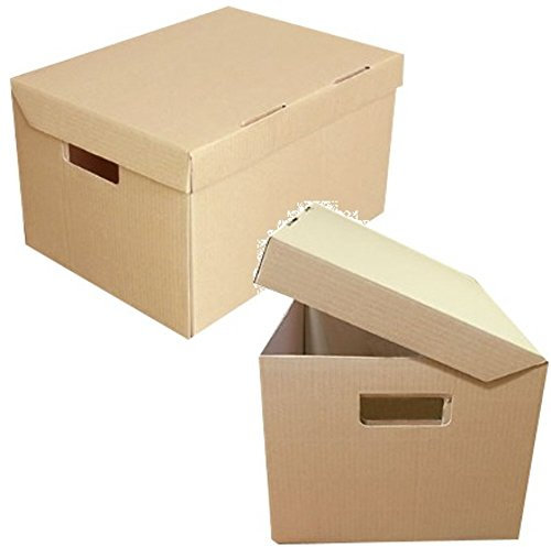 5 Strong A4 Archive Cardboard Storage Filing Boxes With Hinged Lid + Handles Size 15 x 12 x 9 Document File Packing Packaging Office Supplies