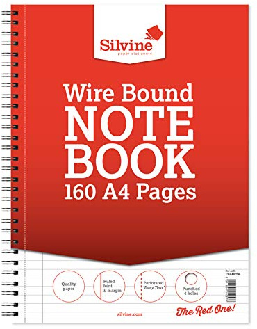 Silvine A4+ Wirebound Notebook with 160 Pages, Ruled 8mm Feint with Margin and Punched 4 Holes [Pack of 6]
