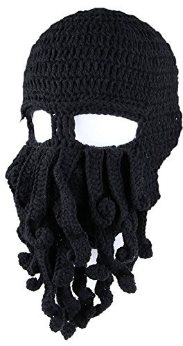 Kafeimali Herren Kopf Barbarian Vagabond Beanie Original Faltbarer Bart Octopus Piratenhut Bartmütze - Schwarz - Einheitsgröße