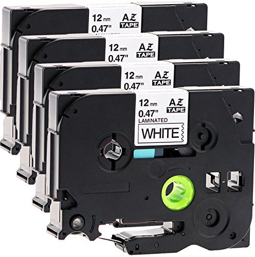 4x Schriftbandkassette für Brother TZe-231 12mm schwarz auf weiß 12mm breit x 8m lang laminiert kompatibel zu TZE-231
