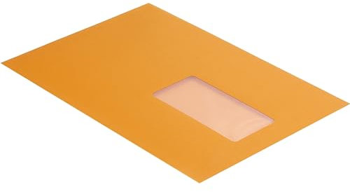 100 Stück, Farbige Briefumschläge, DIN C5, Haftklebung mit Abziehstreifen, Gerade Klappe, 130 g/qm Colorista, Mit Fenster, Orange, Blanke Briefhüllen