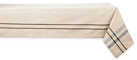 DII Mantel Estilo rústico, colección de Mesa de Comedor con Rayas francesas, 60 x 84 Pulgadas, Color Gris Pardo/Negro