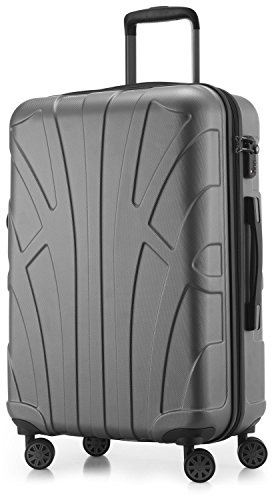 Suitline Hartschalen-Koffer Koffer Trolley Rollkoffer Reisekoffer, TSA, 66 cm, ca. 58 Liter, 100% ABS Matt, Silber