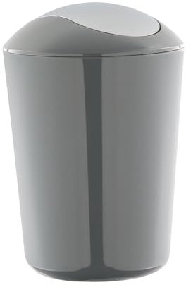 Axentia Schwingdeckeleimer, ca. 5 L Kosmetikeimer aus grauem Kunststoff, geruchsaufhaltender Mülleimer mit verchromtem Schwingdeckel